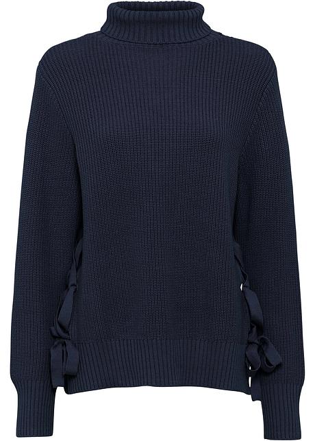 Oversized trui met vetersluitingen donkerblauw Dames Oversized trui met vetersluitingen donkerblauw Dames