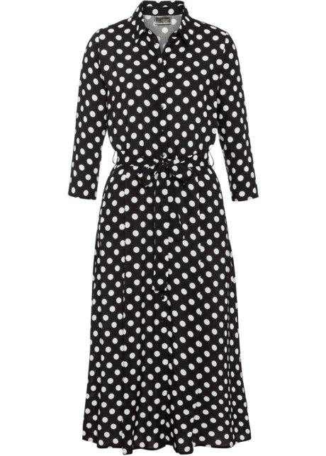 Midi jurk met stippen - zwart/wit gestippeld