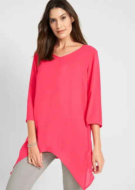 Wijde tuniek van viscose met puntige zijkanten, V-hals en 3/4 mouwen, bonprix
