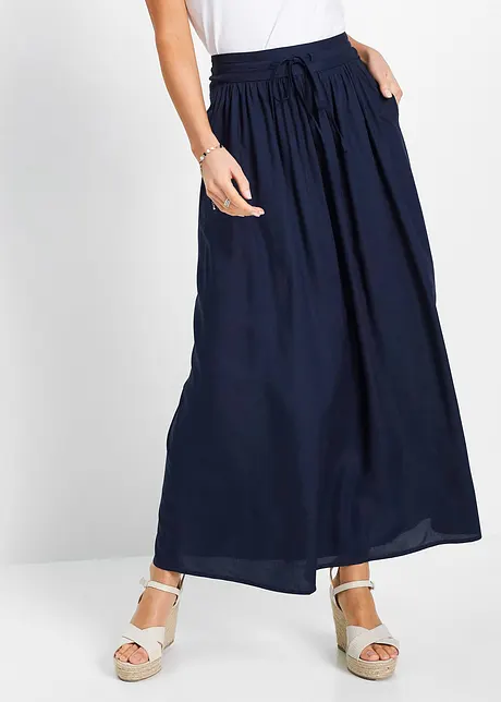 Viscose maxi rok met comfortband en strikkoordjes, bonprix