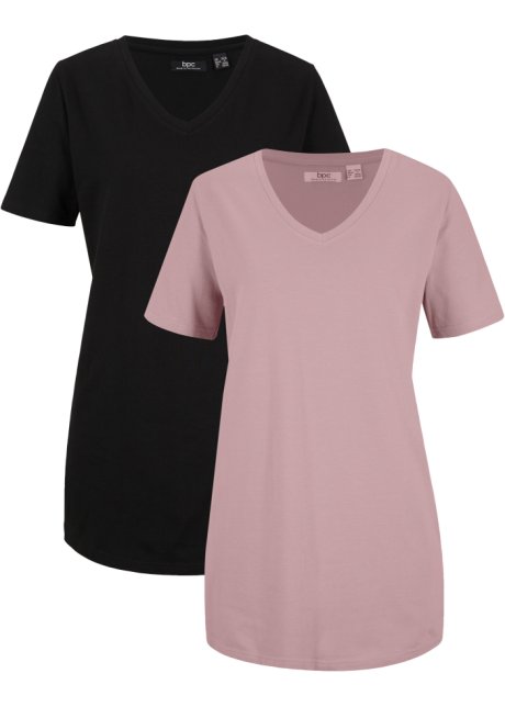 Geleend Leesbaarheid dozijn Comfortabel, lang basic T-shirt met een V-hals - zwart/rozenhout