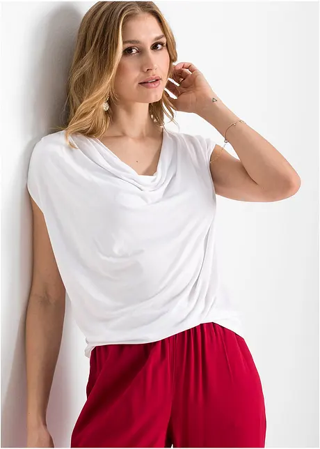 Shirt met watervalhals in een  viscosemix, bonprix