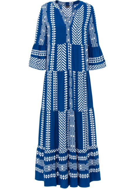 overeenkomst vertalen Kiezelsteen Moderne, lange jurk met een mooie print - royalblauw/wit grafische print