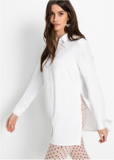 mooi Besmettelijk voor de helft Elegante, lange blouse met splitten opzij - wit