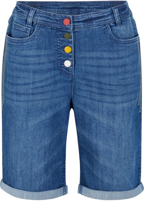 Trillen Rustiek in de rij gaan staan Stretch jeans bermuda met borduursel en een opvallende knoopsluiting -  blauw denim