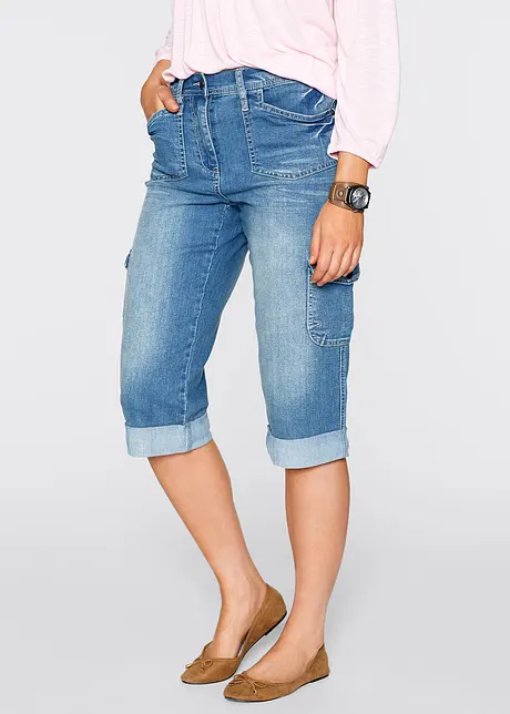 Stretch cargo jeans, mid waist, bonprix