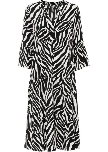 papier Dertig Slank Midi jurk met 3/4 mouwen - zwart/wit zebraprint