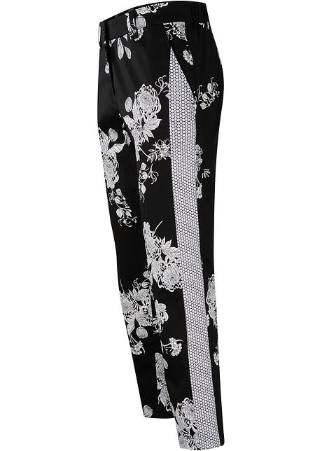 Broek met een contrasterende bloemenprint - zwart/wit gebloemd