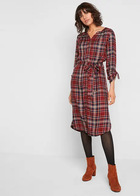 Geruite midi blousejurk van viscose met strikceintuur, bpc bonprix collection