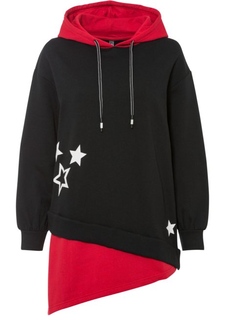 Losjes vallende hoodie sterren - zwart/rood met print