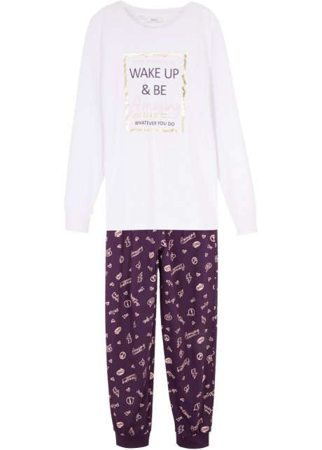 vegetarisch Spanje buik Coole pyjama voor meisjes - donkerpaars/roze poudre/wit met print