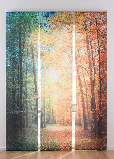 Transparant paneelgordijn met digitale print bos (set van 3), bpc living bonprix collection
