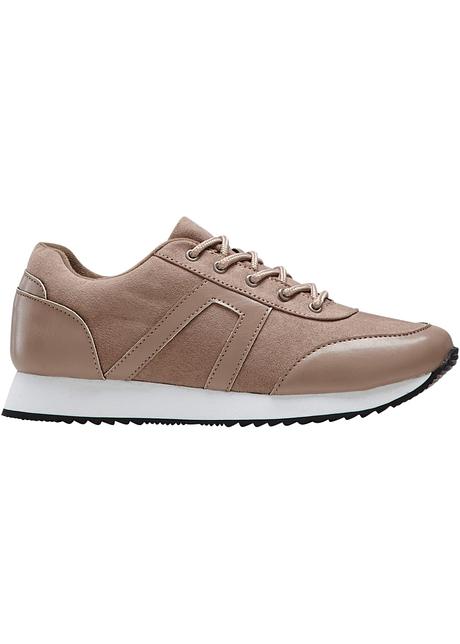 Trendy sneakers in een materiaalmix - taupe