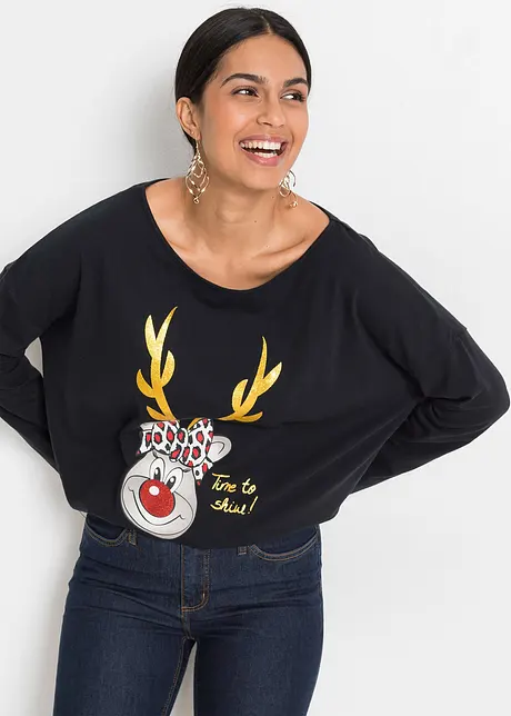 Off shoulder shirt met kerstmotief, bonprix