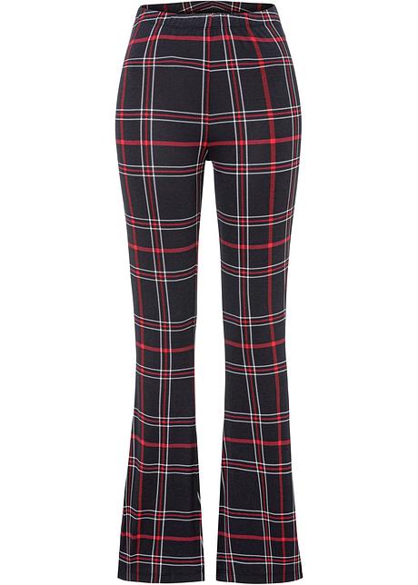 Wijd uitlopende legging - zwart/rood/wit geruit