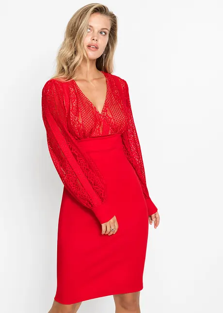 Accentuerende midi jurk met kant, bonprix