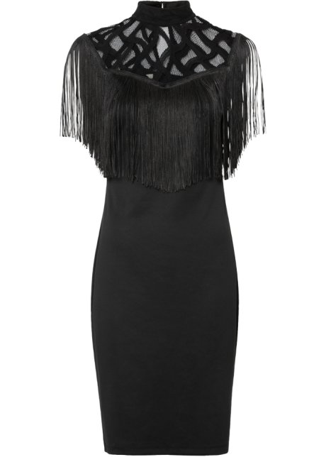 hebben Het beste Editor Speelse jurk met elegante kant en lange franjes - zwart