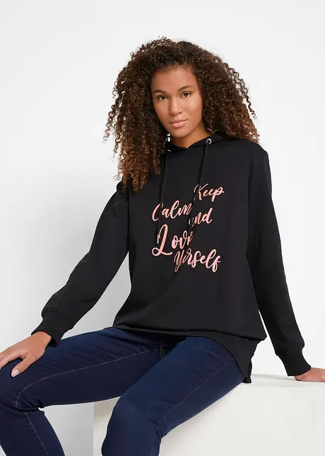 Trendy sweater met statement print en capuchon, bonprix