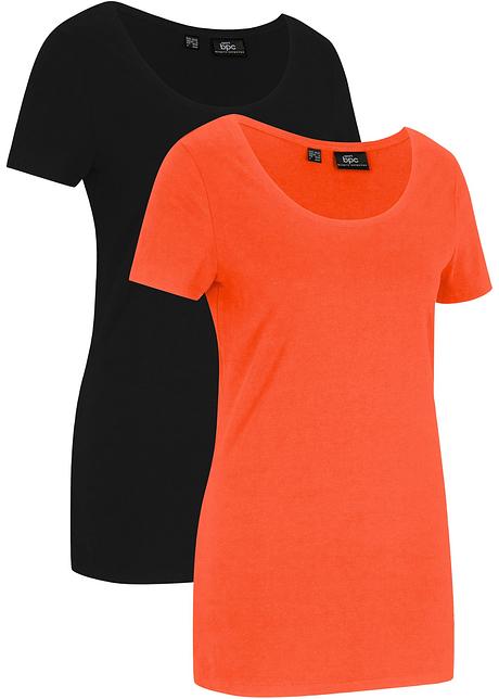 Sportief T-shirt in een set van 2 - bloedsinaasappel/zwart