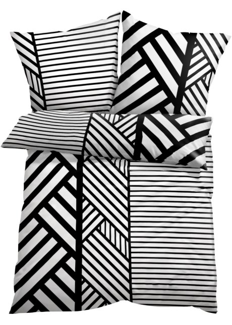Trein rust chrysant Dekbedovertrek met een abstracte, moderne strepen - wit/zwart, katoenmix
