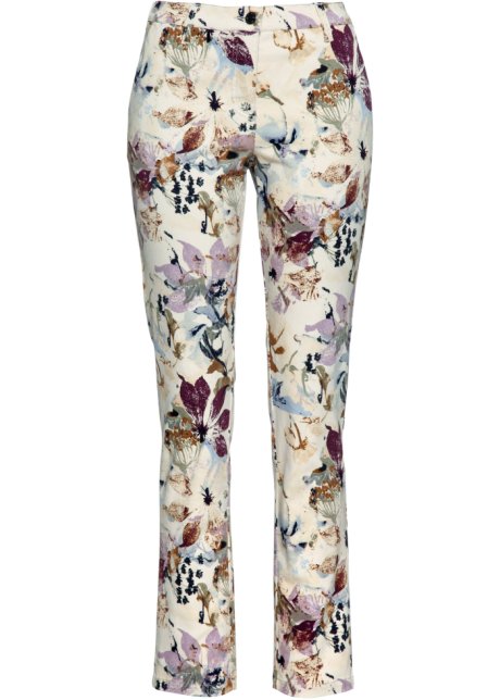 Identificeren dubbele Atticus Comfortabele stretch broek met een bloemenprint - ecru gedessineerd
