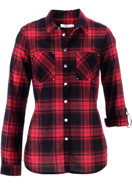 arm maat Of In het oog springende blouse met drukknopen - rood/zwart geruit