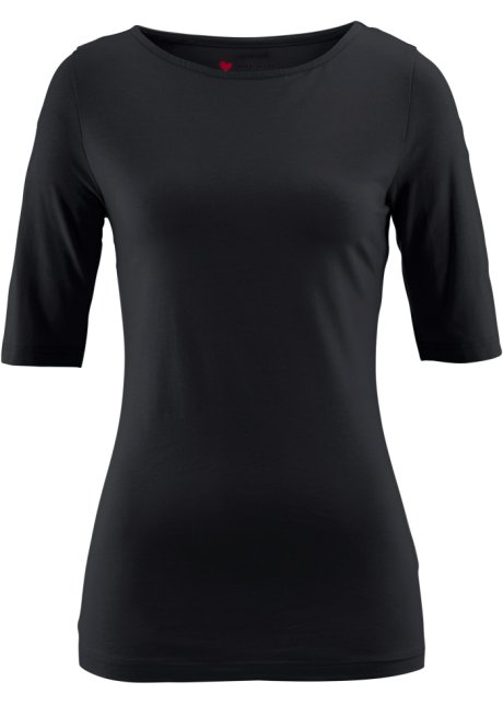 Omgeving De volgende In werkelijkheid Eenvoudig mooi shirt met een leuke boothals en halflange mouwen - zwart