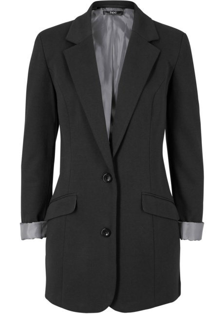 auteur Tether Invloed Trendy, lange blazer van katoen-jersey met een elegant design - zwart