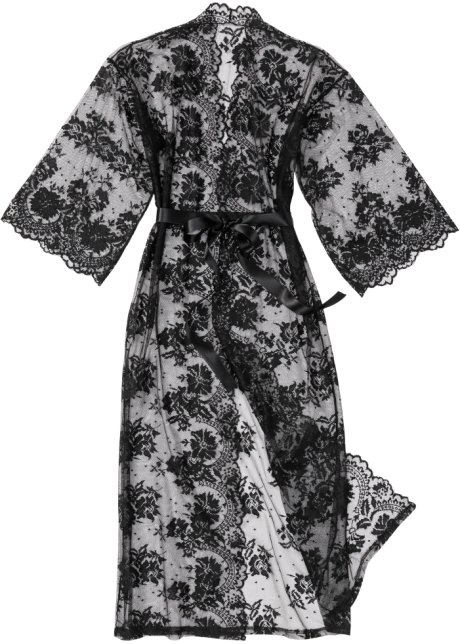 Hervat Blauwe plek Rennen Lange kimono van kant - zwart