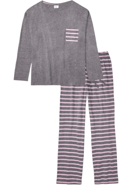 Zakenman Kamer Geestelijk Losjes vallende pyjama met een oversized shirt - grijs  gemêleerd/kristalroze gestreept