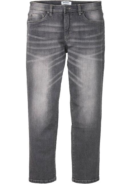 Stretch jeans in regular fit straight met een lichte wassing. - grijs denim