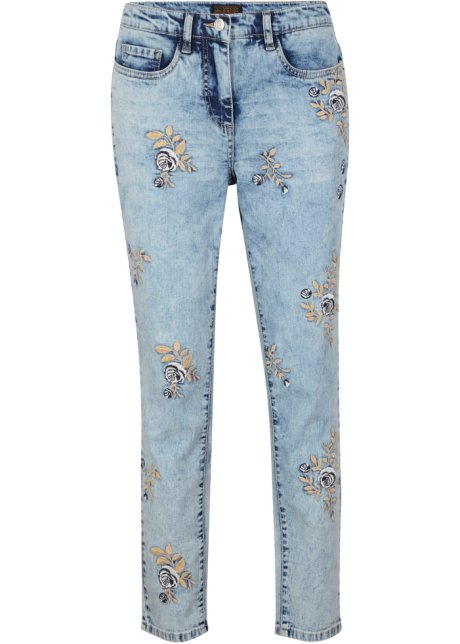 materiaal mengen Premier Smalle jeans met bloemenborduursel - lichtblauw denim used