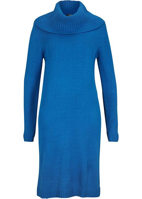 Comfortabele, gebreide jurk met een high-low onderrand en een col -  Arctisch blauw