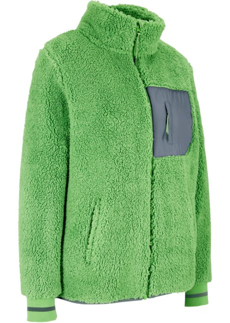 twist Allemaal seinpaal Comfortabel teddy fleece vest met contrasterende details en een zak - mat  mosgroen