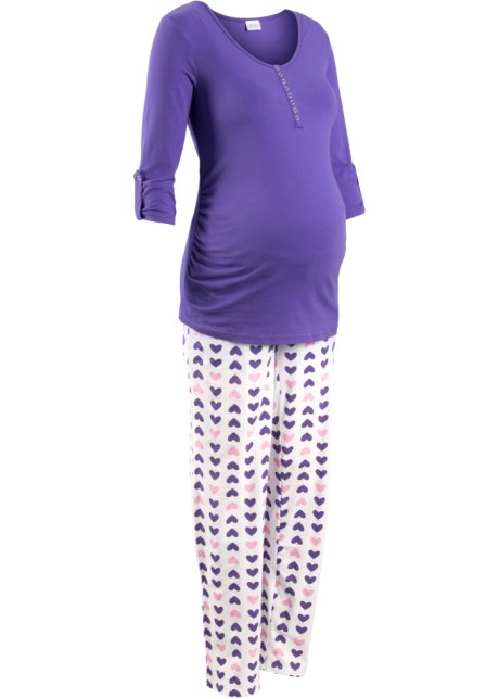 slijm bedrijf Woud Tweedelige pyjama voor de zwangerschap en de periode van borstvoeding -  paars/wit/roze gedessineerd