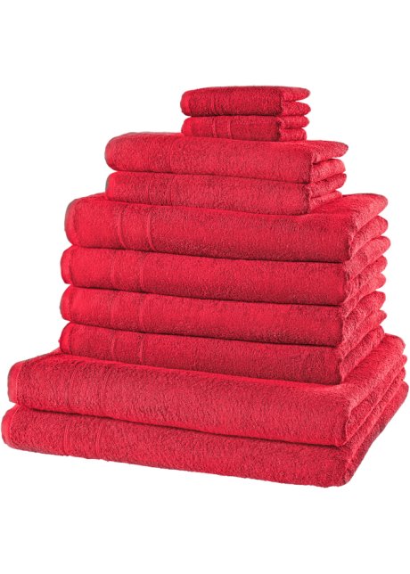 Goed absorberende handdoeken (10-dlg. set) in mooie kleuren donkerrood
