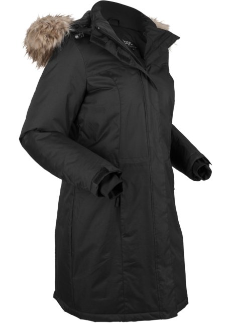 Op te slaan Planeet Prestigieus Lange outdoor jas met een afneembare capuchon en imitatiebont - zwart