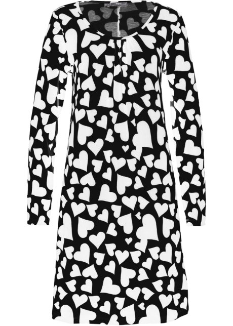 Ploeg Bij zonsopgang Vliegveld Fraaie jersey jurk met een ronde hals in A-lijn - zwart/wit gedessineerd