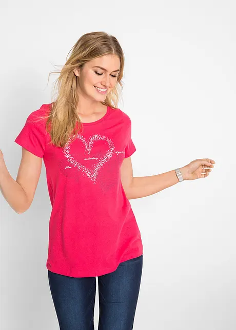 Katoenen shirt met hart, korte mouw, bonprix