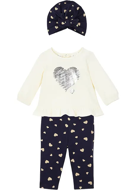 Baby shirt, legging en muts (3-dlg. set) van biologisch katoen, bonprix
