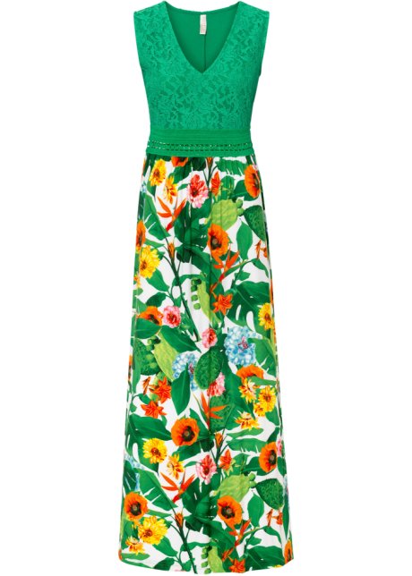 schrijven Aannemer cijfer Betoverende jurk met een kanten lijfje - groen gebloemd