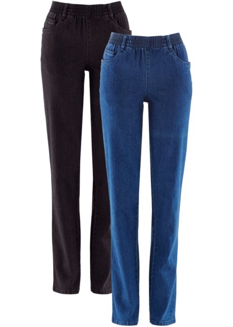 Comfortabele stretch broek met een elastische en rechte pijpen - blauw denim+zwart