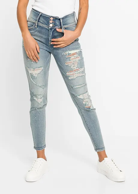 High-waist skinny jeans met destroyed effecten, bonprix