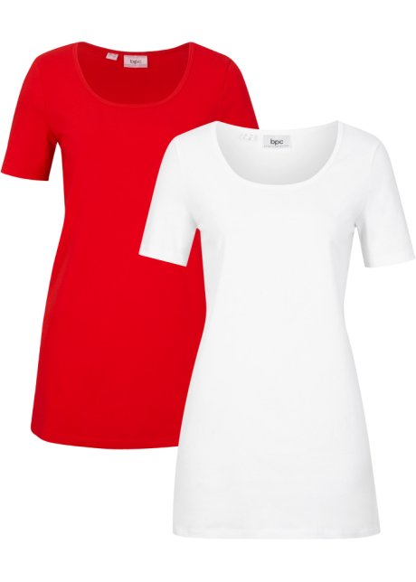 Dank je Ga op pad Kangoeroe Makkelijk te combineren basic lang T-shirt in een set van 2 -  aardbeirood/wit