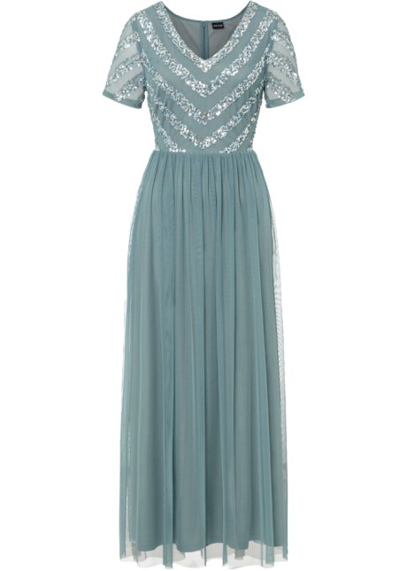 Moderne, lange jurk pailletten - grijsblauw