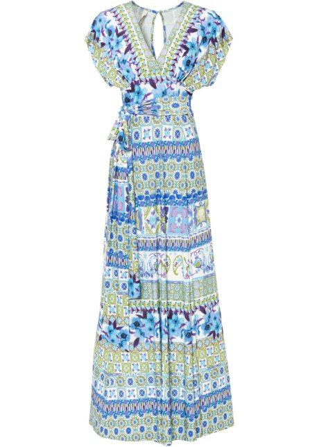 Controle Harde wind Pakket Stylish jurk met een diep decolleté - blauw/groen gedessineerd