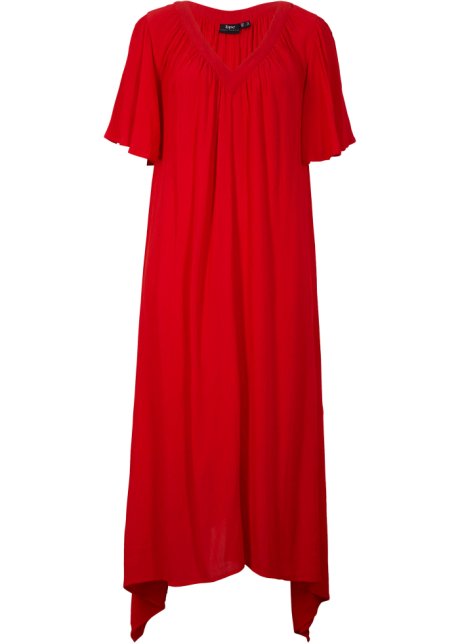 tent Demon escort Kaftan jurk in oversized look met een mooie V-hals en volantmouwen van  viscose - aardbeirood
