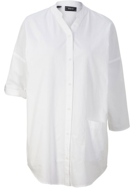 portemonnee Bestrooi meteoor Zomerse blouse van popeline met een Henley kraag van 100% katoen, met 3/4  mouwen en een opgestikte zak opzij. - wit