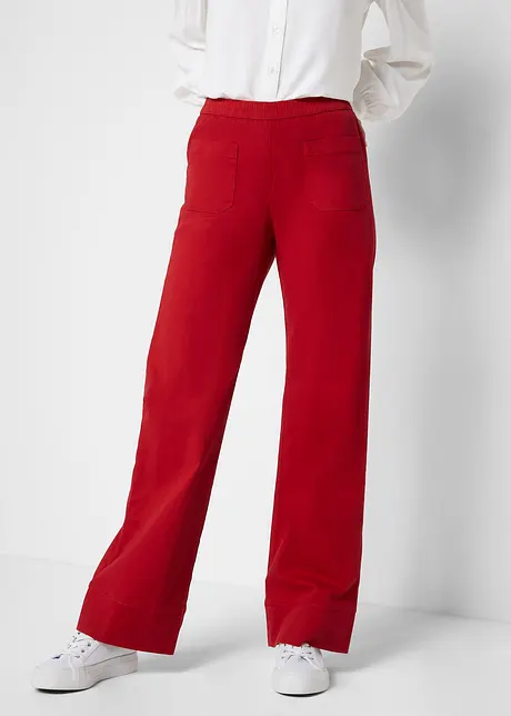 Twill broek met wijd uitlopende pijpen en high-waist comfortband, bonprix