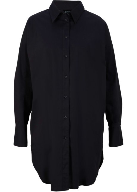 Schijnen omvang Onze onderneming Lange basic blouse van katoen-stretch - zwart